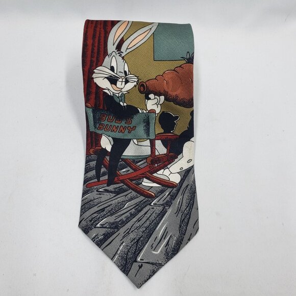 Bugs Bunny Looney Tunes 100% Silk Tie Vintage 1992 Bugs in Directors Chair - Picture 3 of 9